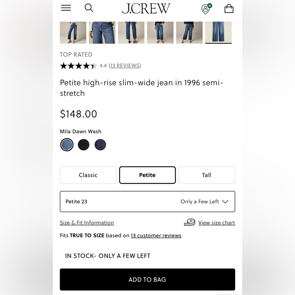 J. Crew Petite high-rise slim-wide jean in 1996 semi-stretch size 23 - Picture 5 of 6